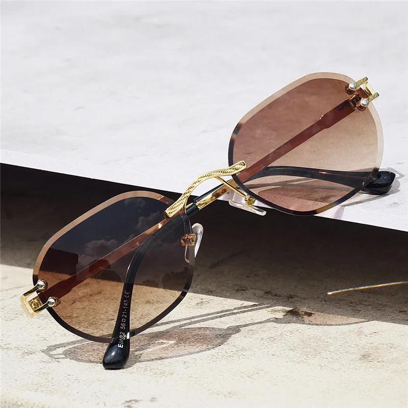 Gafas de Sol Azules Sin Montura Cuadradas Metálicas de Alta Calidad Estilo Verano Espejo para Hombres Mujeres