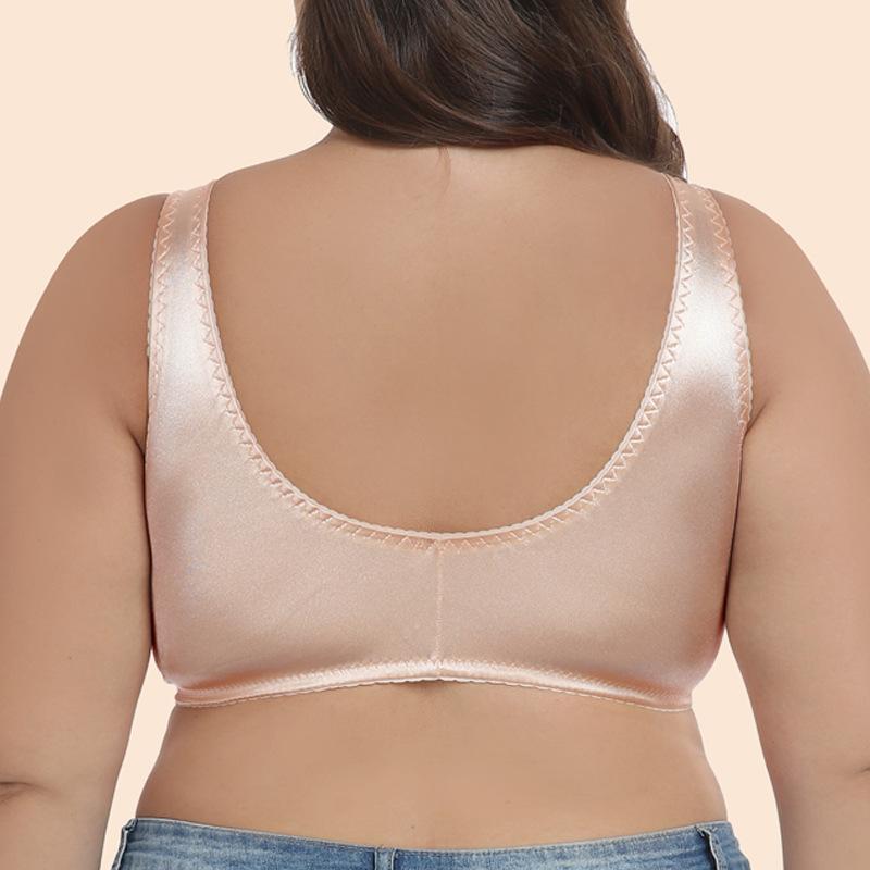 Ultra-thin Sponge-free Gentle Satin Front-button Plus-size Bra European and American Sleeping Vest Underwear