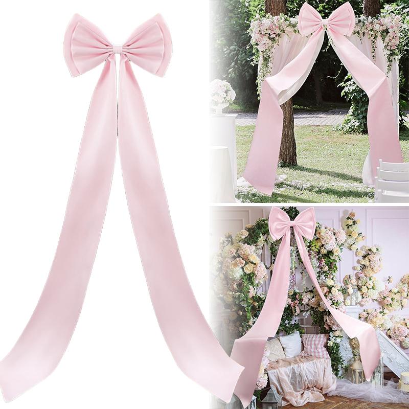 Christmas Tree Bows Satin Ribbon Large Bow Themed Wedding Party Decorations Giant Pink Bow Wall Decor 47x190cm