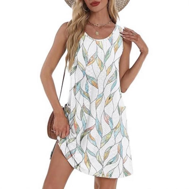 Women's Print Casual Sleeveless Vest Pocket Dress