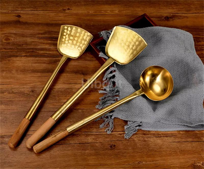 big long pure copper spatula shovel chef cooking cocina utensilios blade Kitchen Utensil Wooden Handle Turner Soup Spoon wok