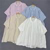 Vintage Loose Pleated Lace Summer Shirt Johnature Soft Button Down Short Sleeve Tops Japanese Simple Style