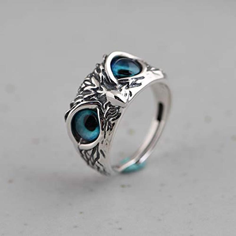 Retro Blue Eyes Owl Adjustable Ring for Women