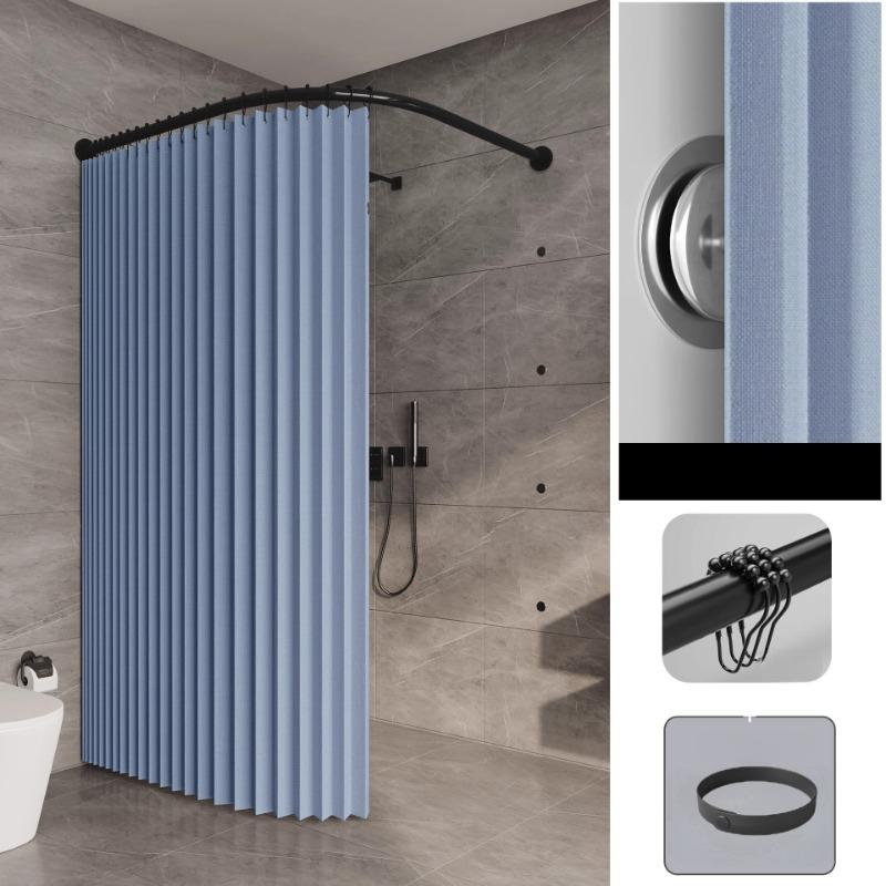 Curved Shower Curtain Folding Invisible Set Perforation-free Bathroom L-shaped Waterproof Curtain Shower Partition Curtain