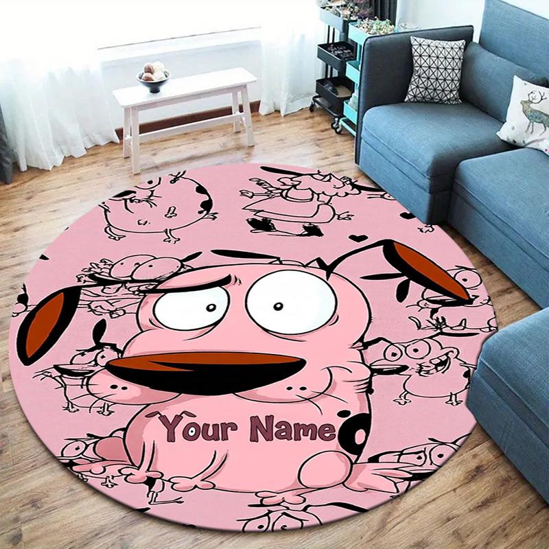 Pink Bunny Galaxy Custom Name Round Area Rug Carpet Rug For Living Room Bedroom Sofa Playroom Decor Nonslip Floor Mat