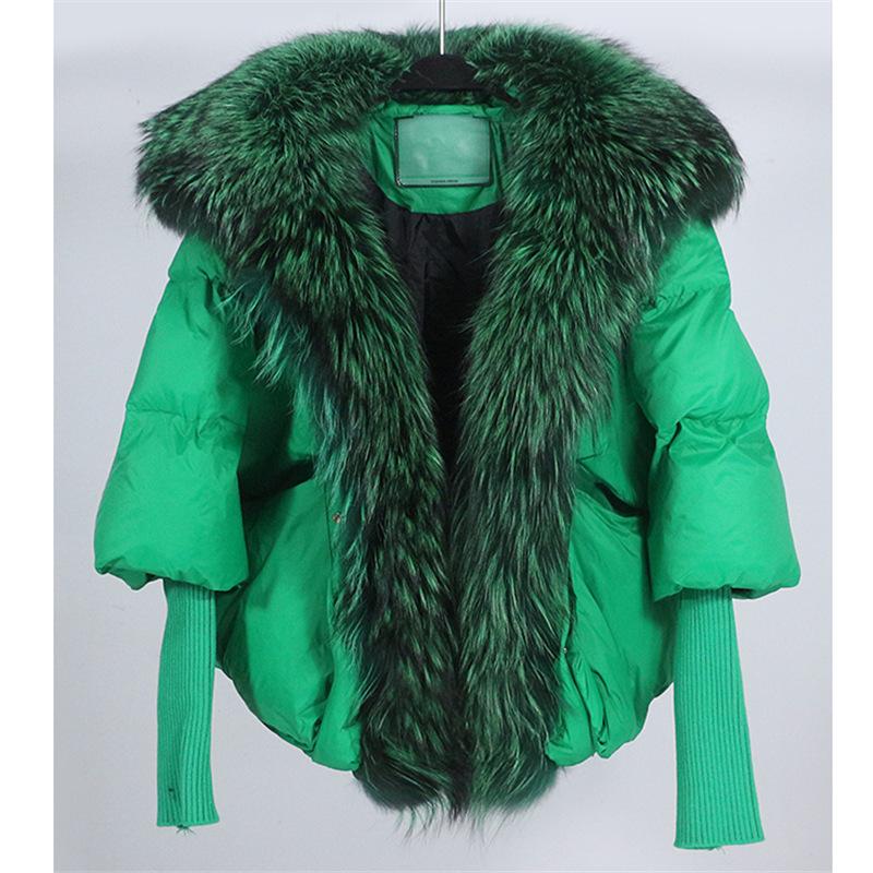 

Зимняя белая утиная пуховая куртка с коротким воротником из лисьего меха и вязаными рукавами XL