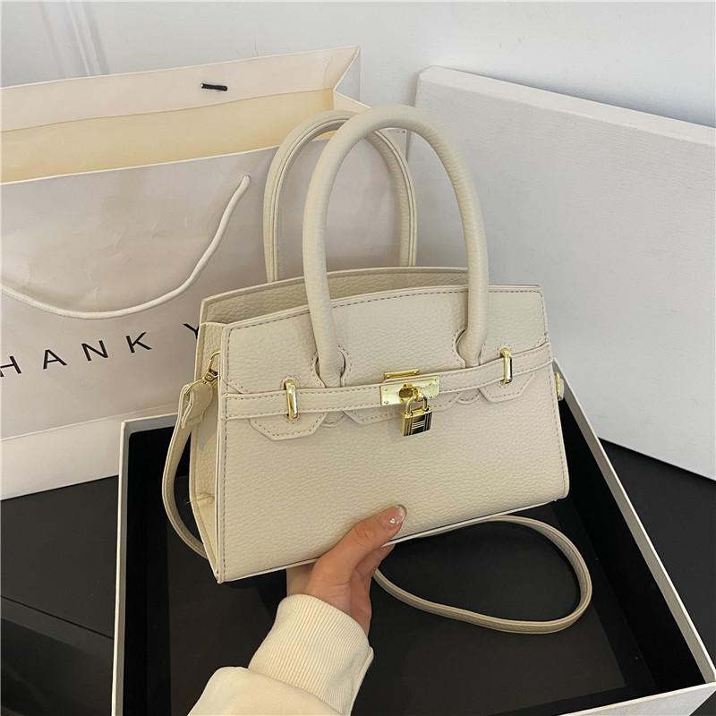 New High-end Lychee Pattern Small Lock Platinum Bag Portable Shoulder Oblique Span Trendy Women's Bag