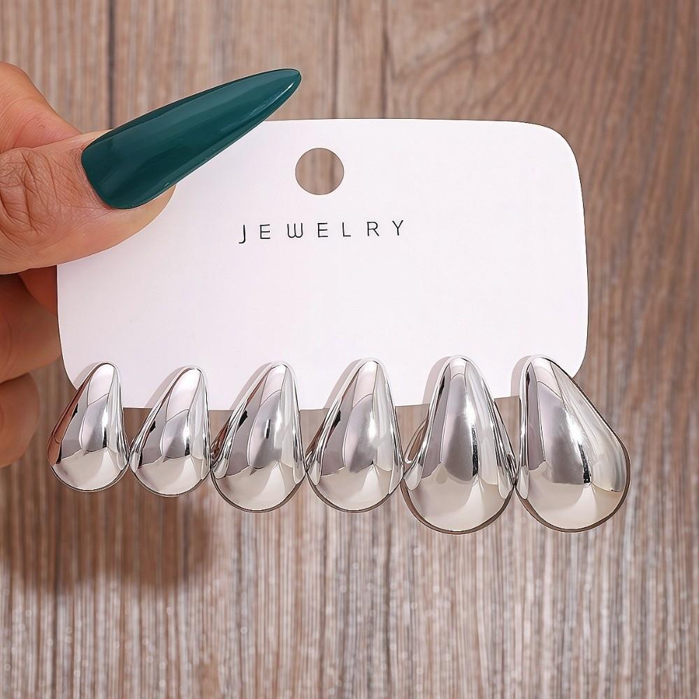 6pairs Gold Plated Waterdrop Earring Set Glossy Finish Hanging Dangle Earring  Daily Wear