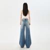 Early Spring Vintage Blue Rhinestone High Waist Relaxed Slim Floor Straight Wide Leg Denim Pants For Ladies Casual Pants Oversize Denim Trousers