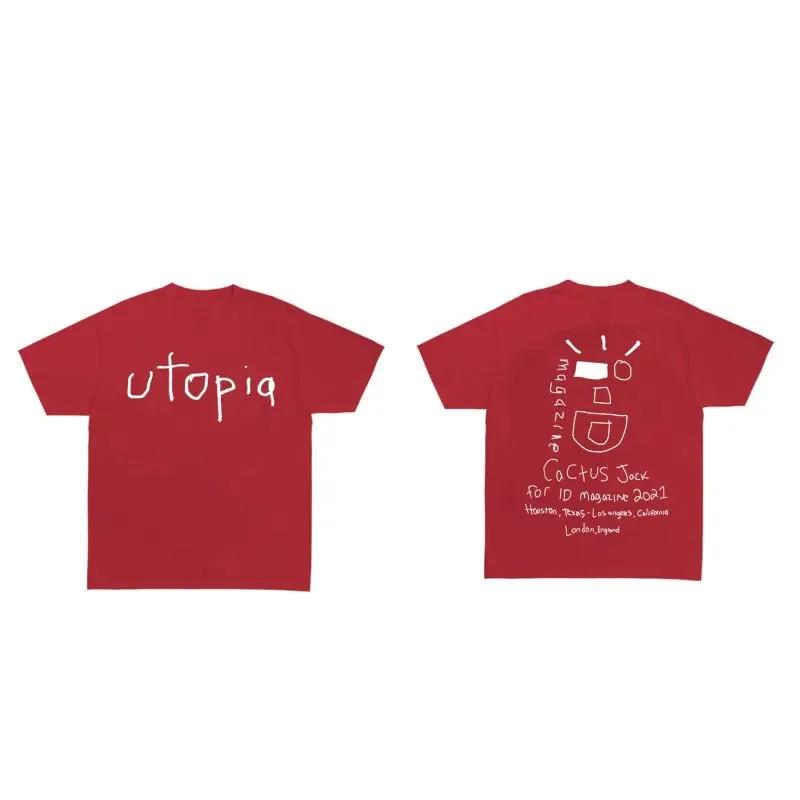 Hot Rapper Cactus Jack Wink Utopia T Shirt Men Women Letter Graffiti T Shirts Streetwear Oversized T-shirt Hip Hop Harajuku Tees