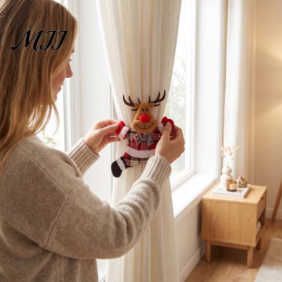 Playful Doll Curtain Buckles for Holiday 2Pcs Christmas Santa Tiebacks, Dancing Reindeer Holdders, Metal Clip Theme Holders Office Cute Bear Holdbacks