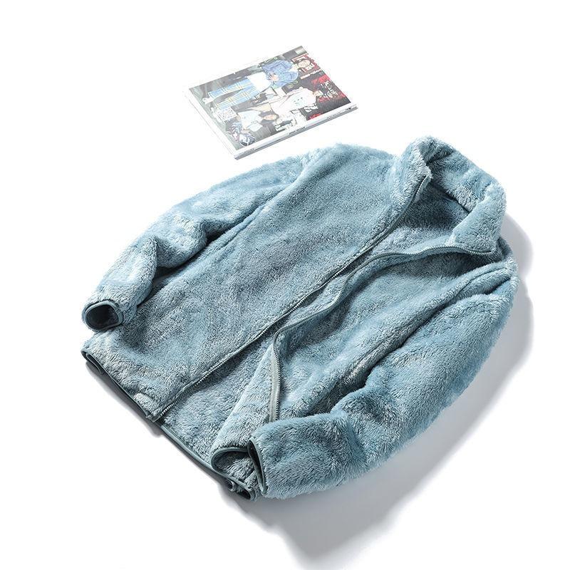 Fleece jacket women's double-sided fleece short top thermal stand-up neck cardigan plush zipper jacket sweater women