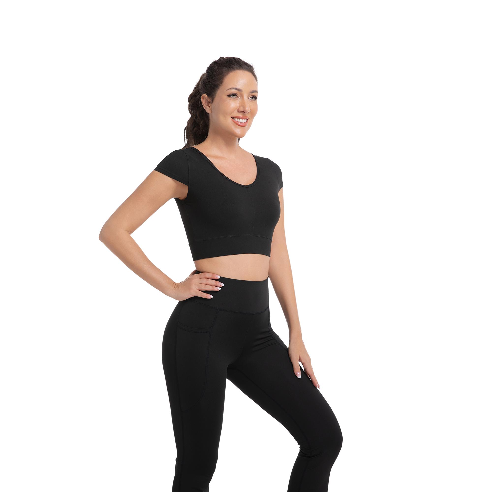 

Женский облегающий топ для тренировок с V-образным вырезом, дышащая сетчатая футболка для йоги для зала и бега, влагоотводящие фитнес-топы с контурной посадкой XL чёрный