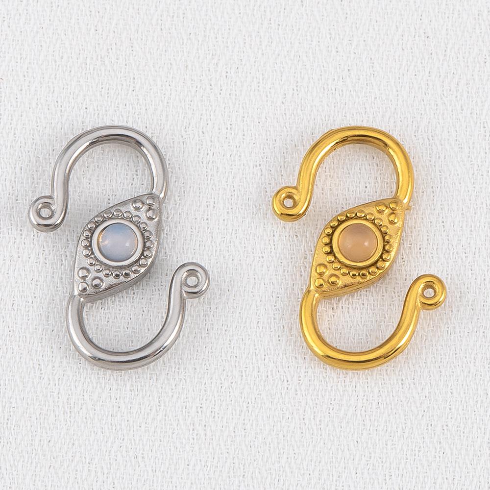 

2pcs Bohemian Style 304 Stainless Steel S-Hook With Stone Inlay For DIY Bracelet Necklace Handcrafted Jewelry Finding Accessory steel color-2pcs білий