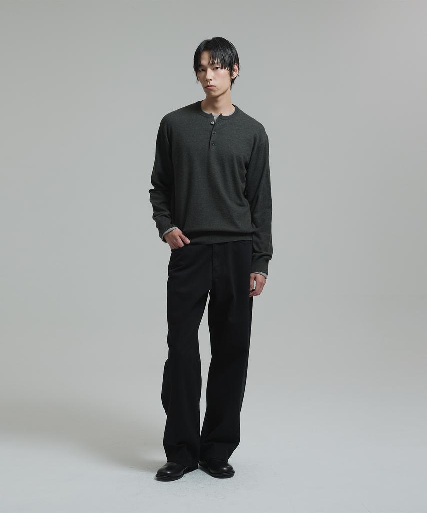 NONBLANK Washable Henley Neck Knit_Charcoal