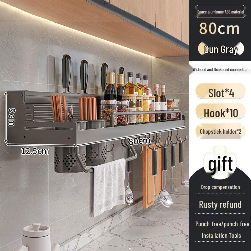 Punch-Free Aluminum Kitchen Wall Organizer: Multifunctional Rack for Utensils, Knives, Seasonings, and Chopsticks