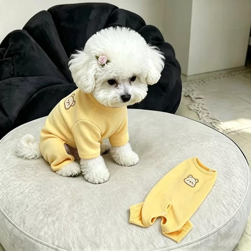 Pet Dog Winter Warm Pajamas With Belly Cover Four-Legged Soft Fleece Sleepwear Small Breeds Like Teddy Bichon