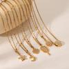 18K Gold Stainless Steel Diamond-Encrusted Teardrop Moon Star Four-Leaf Clover Pendant Necklace Titanium Steel Clavicle Chain