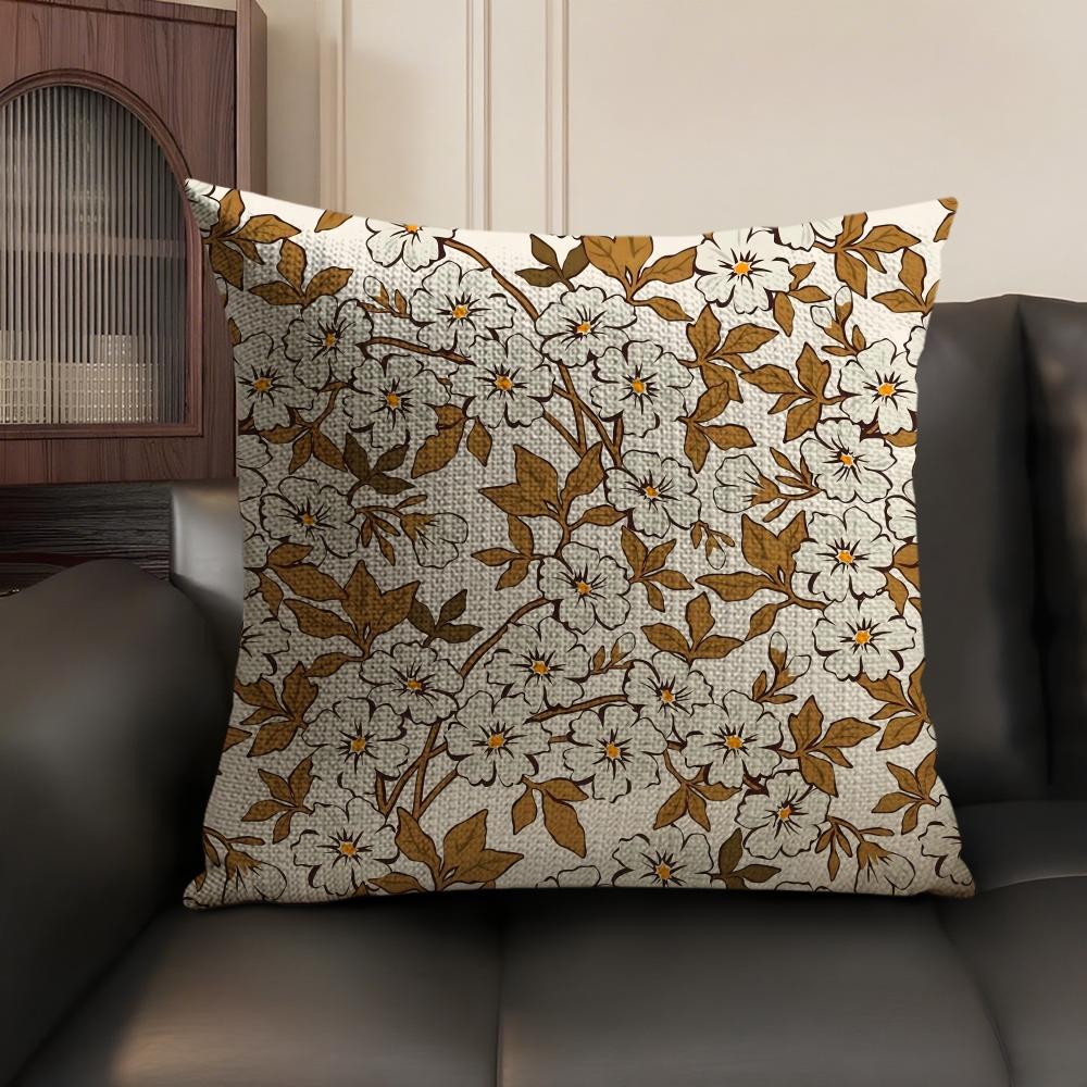 Artistic Retro Floral Cushion Cover Natural Linen Organic Fabric DoubleSided Printing Sofa Home Decor Breathable