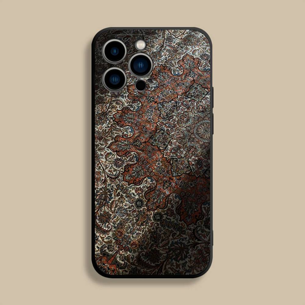 Arab Persian Carpet Floral Painting Phone Case For iPhone 17,16,15,14,13,12,Pro,Max,Plus,E,SE4,Air,Mini Black Soft Cover