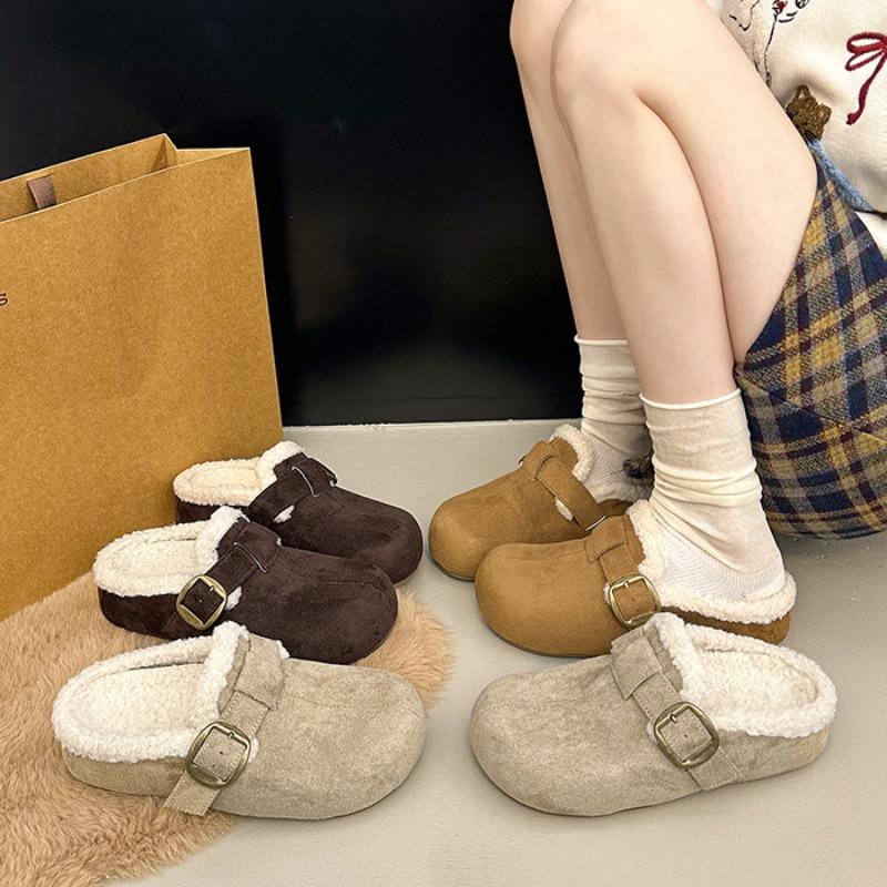 Thick-bottomed velvet bag head drag half slippers women's new autumn and winter versatile lazy Boken slippers tide