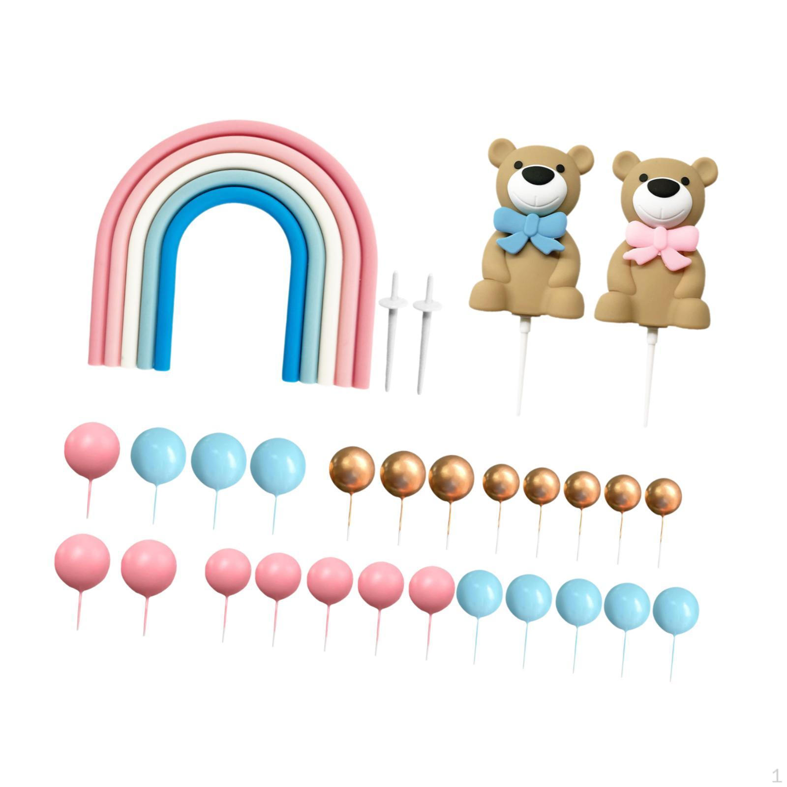 

27 шт. Топперы для торта, фигурки медведей, декор, романтические аксессуары, украшения с радугой и шарами