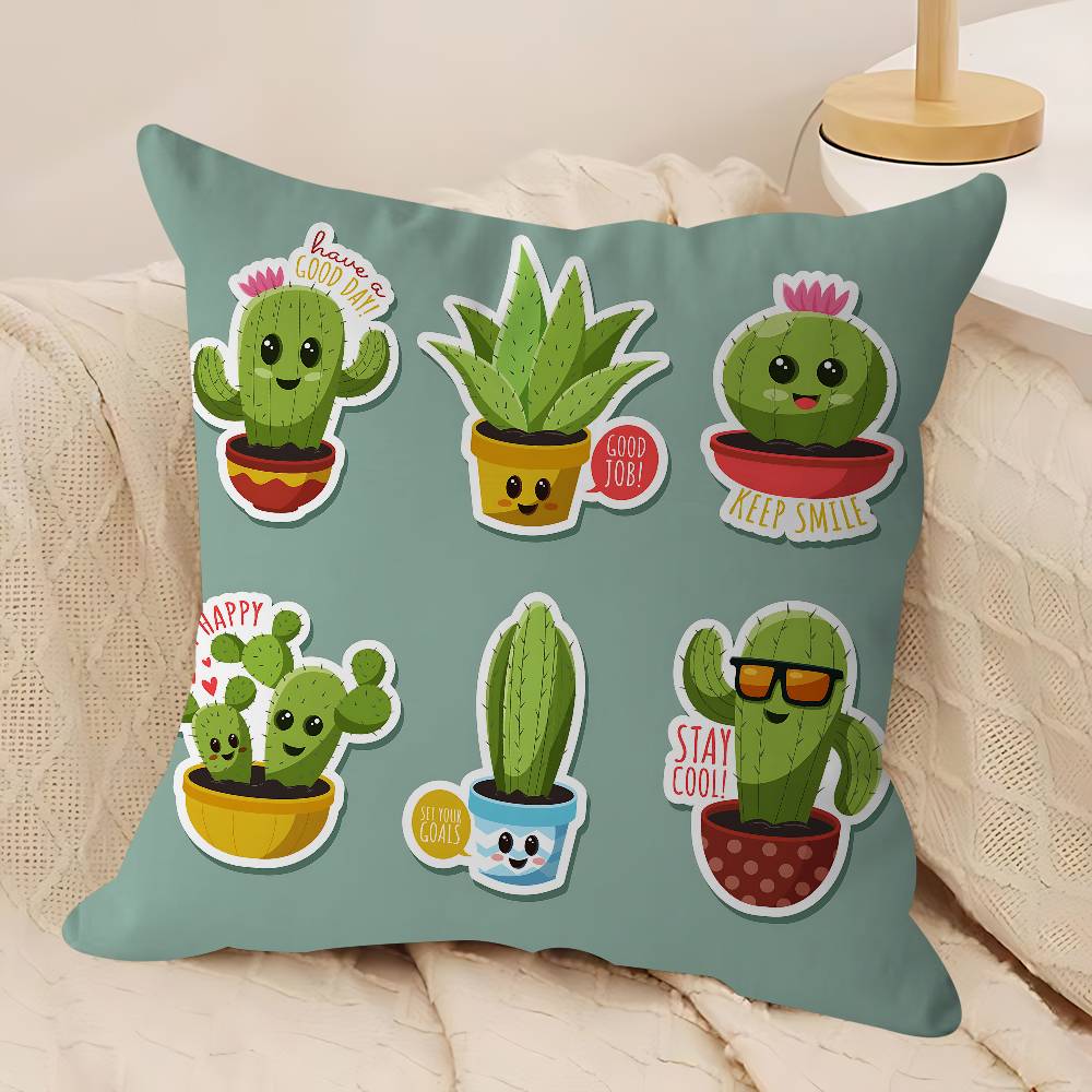 Niedlicher Cartoon Sukkulenten Kissenbezug Kissenbezug Deko Kissenbezug Bedruckter Kissenbezug für Couch