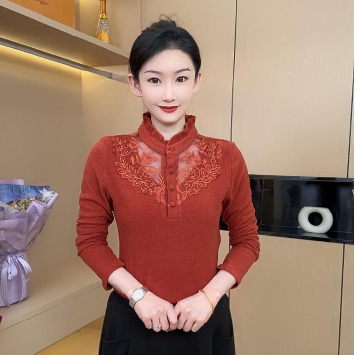 

Lace Collar Hollow Design Velvet Women s Slimming Long Sleeve Base Layer Top 2XL (60-65 kg) оранжевый