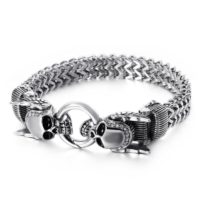 Men's Retro Punk Bracelet: Square Fish Scale Titanium Steel with Skull Pattern