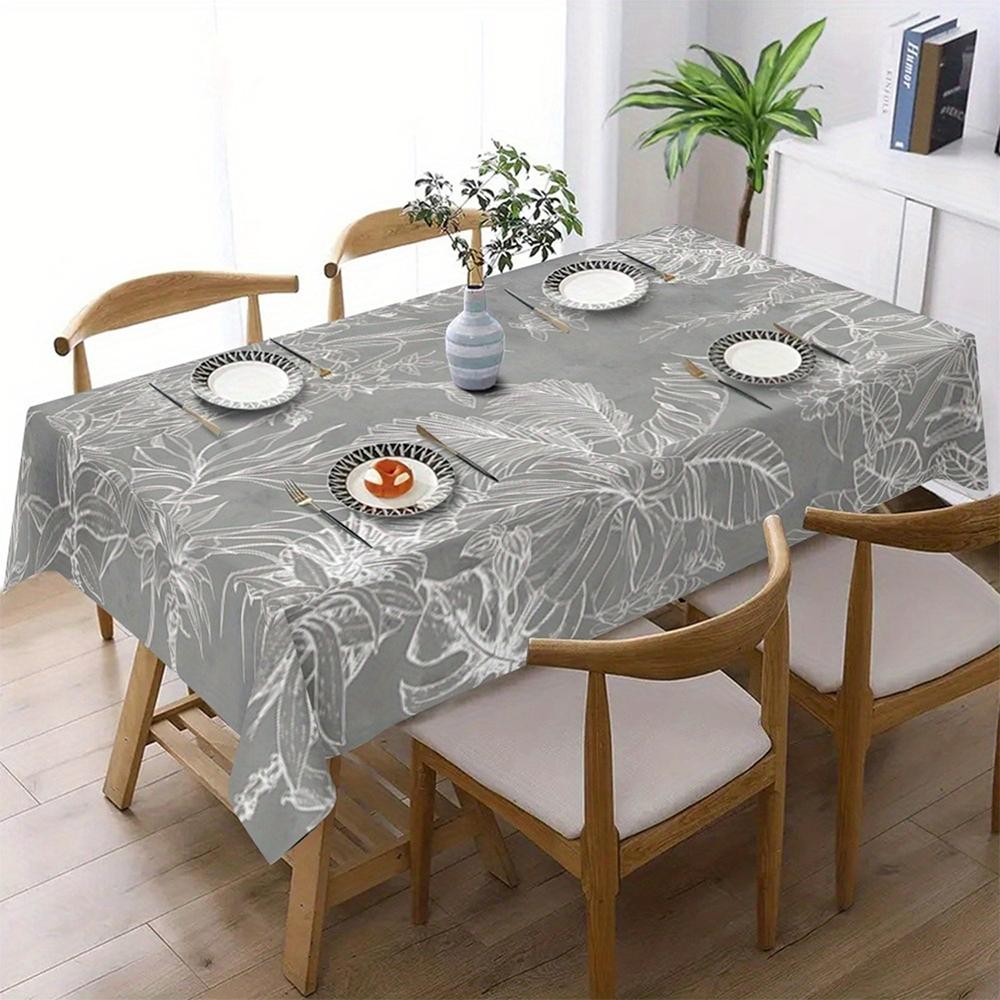1pc  Grey Tropical Leaf Print Tablecloth,   Dining Table Cover for Kitchen Dining Room Party Decor