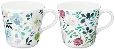 Pair of Anna & Emilia Mugs, 340cc, Green, Floral Print, Cute, Set of 2, Large, Microwave-Safe, Dishwasher-Safe, Gift Boxed, 96604-23165P