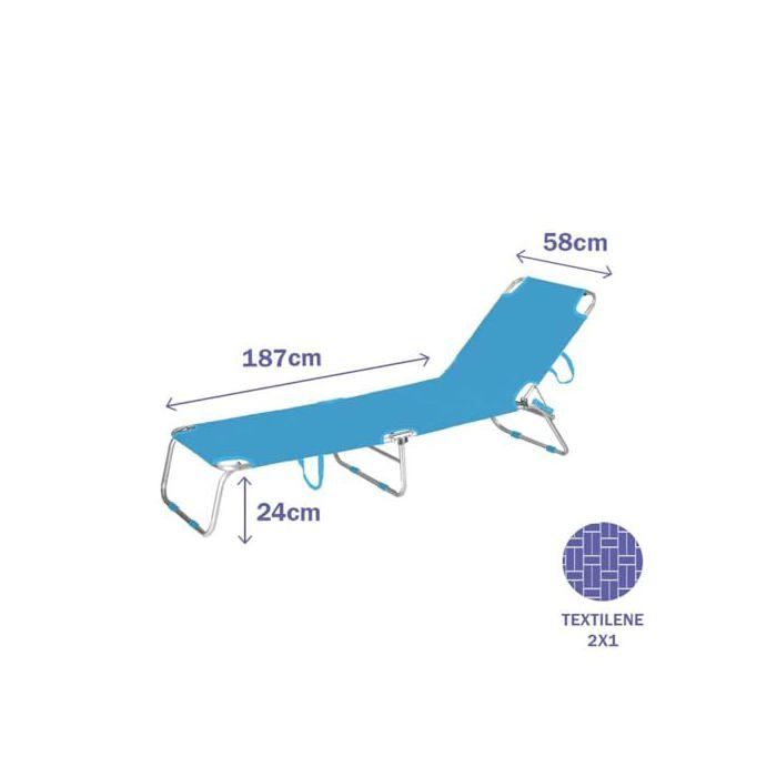 Foldable Aluminum Sun Lounger - MARBUENO SUMMER - 187x58x24 Cm - Blue - Textilene - 3 Reclining Positions