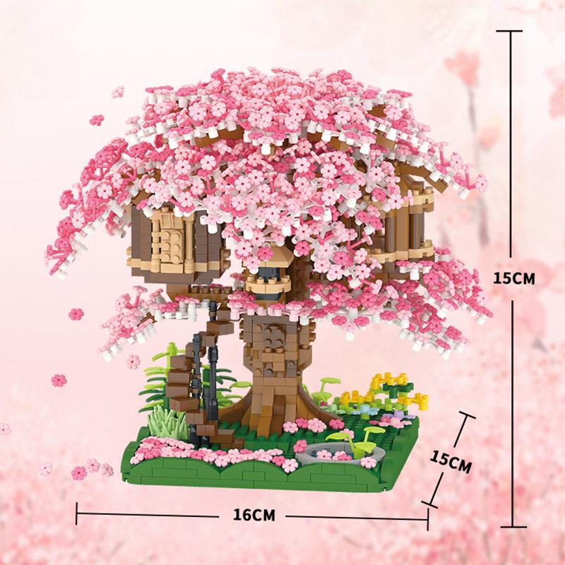 Sakura Tree House Building Blocks Diamond Blocks Japanese Street View Cherry Blossom Model Toys Micro Bricks Toys For Girls Gift