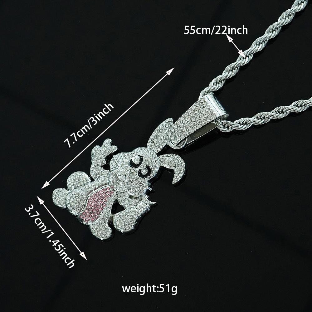Hip-hop style personality diamond-encrusted dripping oil cartoon rabbit pendant Cuban chain necklace hipster wear fashion necklace accessories