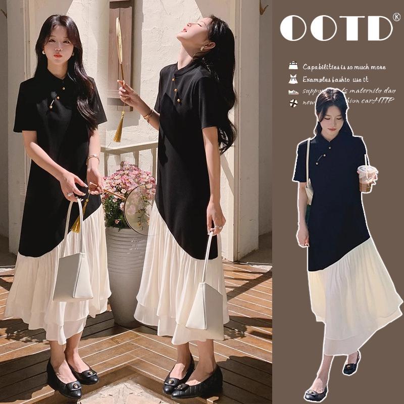 Maternity Summer 2026 High-End Chinese Style Patchwork Long Dress L