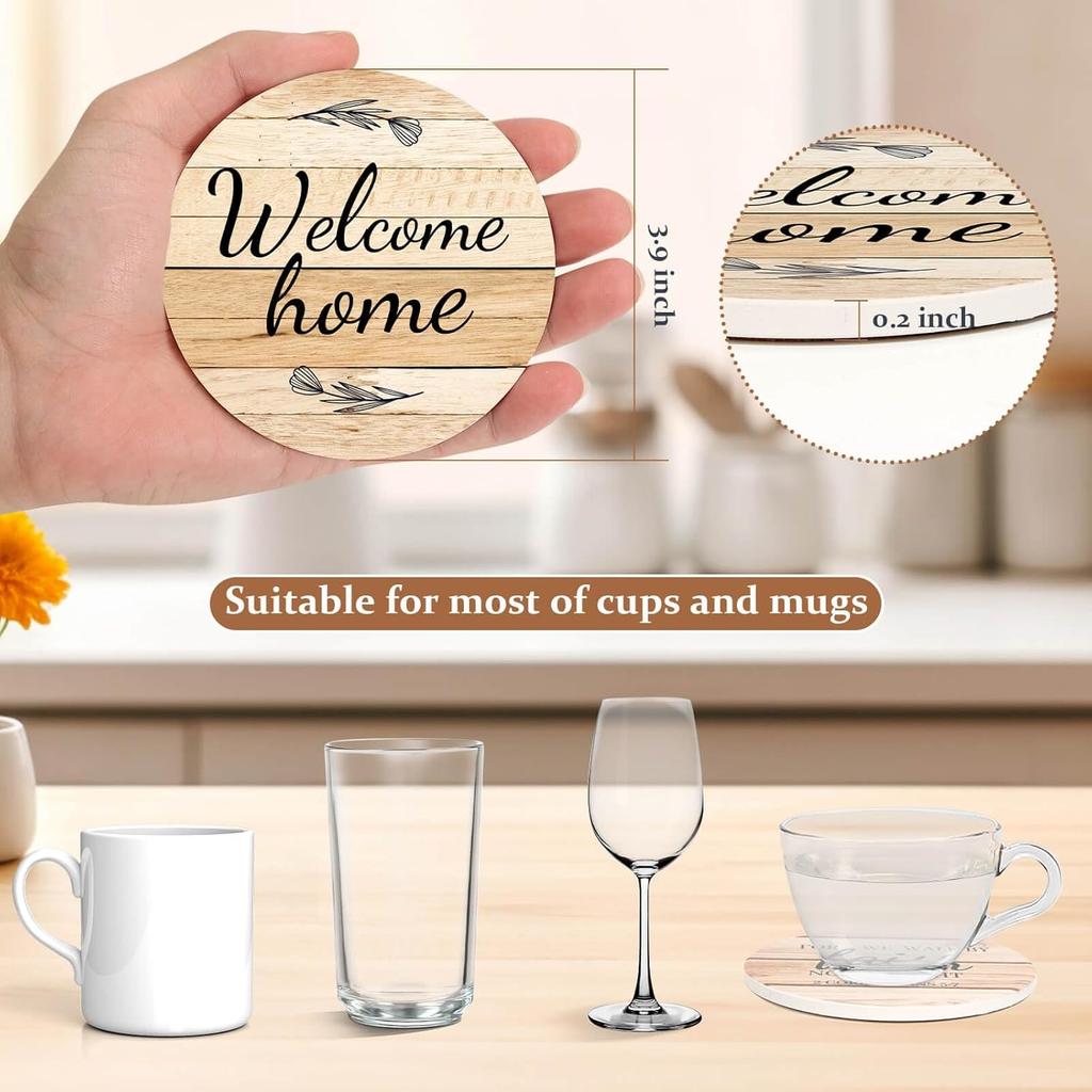 Billbotk Farmhouse Coasters Set of 8, Ceramic Drink Coaster for Coffee Table Decor, Funny House Warming Gifts for New Home, 4 Inches