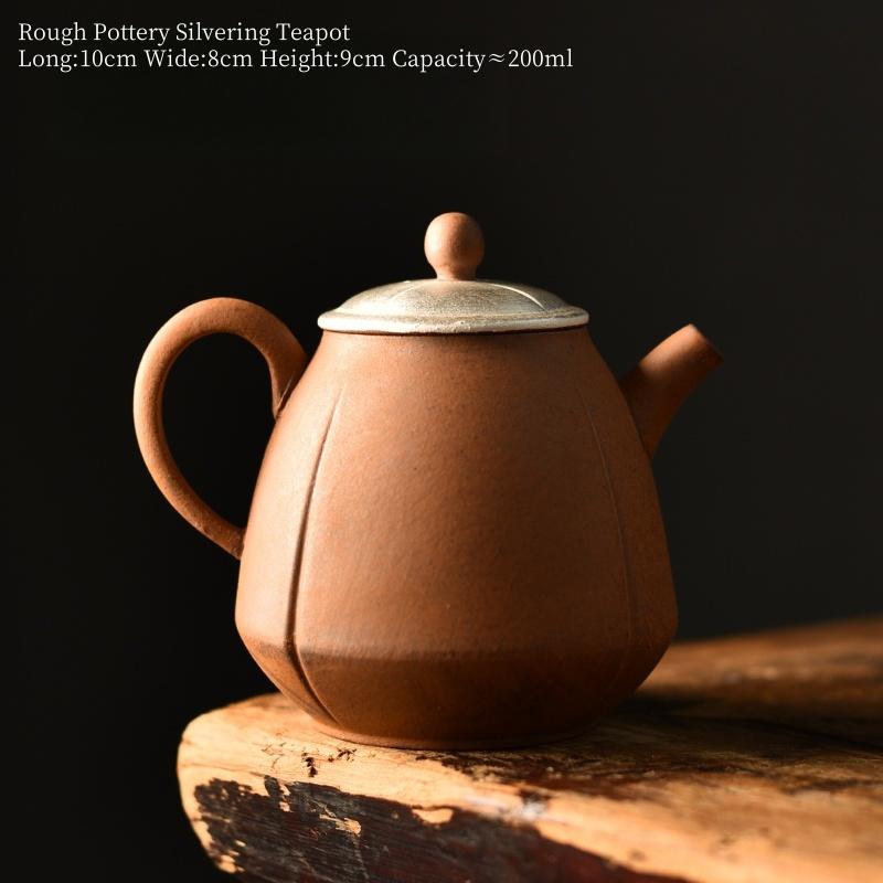 

200ML Old Rock Mud Rough Pottery Silvering Teapot Retro Teapot Tea Kettle Tea Ceremony Tea Making Single Pot Tea Ceremony