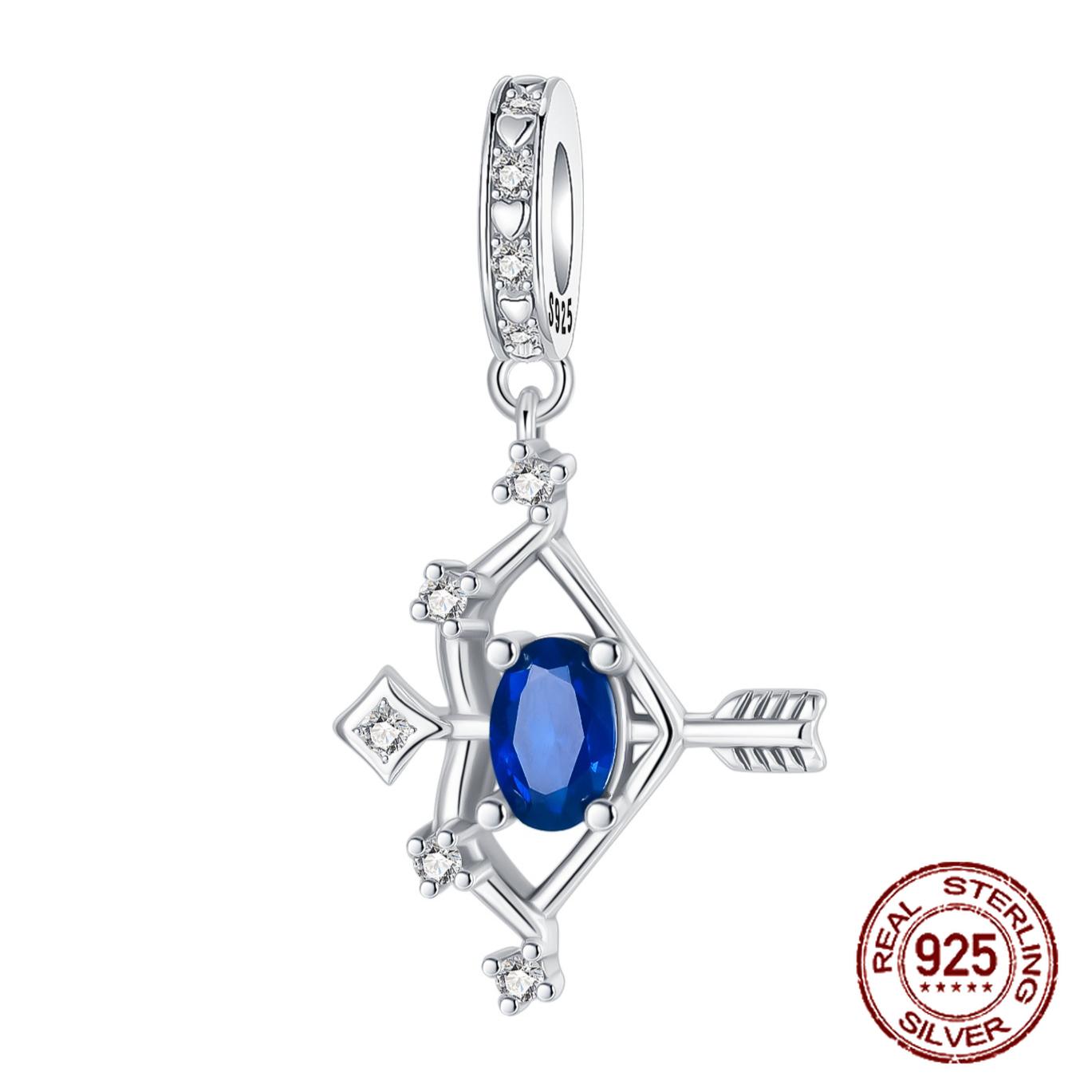 

copper 12 Constellations Sagittarius Blue Zircon Pendant Charm Compatible With Authentic Charm Bracelets Women Do It Yourself Jewellery Gift