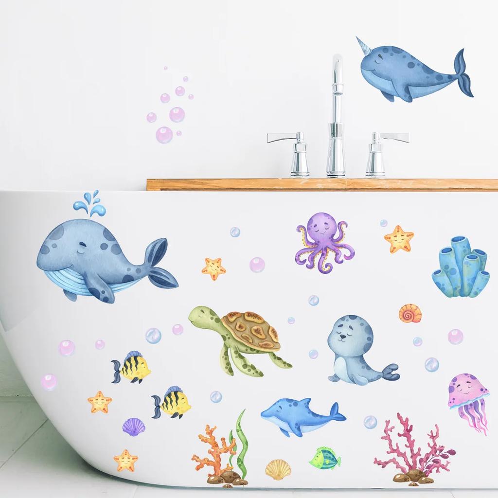 Blue Sea Fish Bubble Underwater World Underwater Animal Wall Sticker For Kids Rooms Bathroom Home Decoration Murals