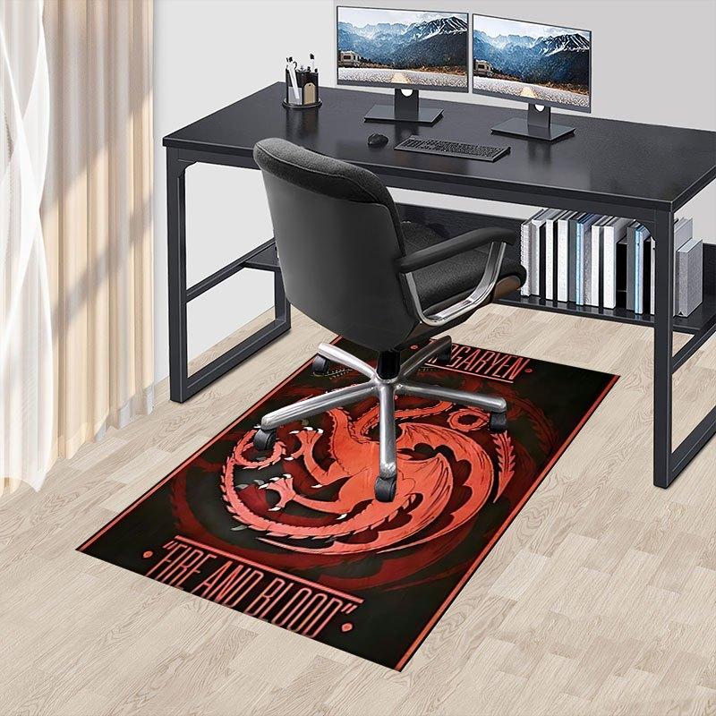 1pc Fire and Blood Office Carpet Chair Mats, Home Decor Mat | Fantasy Theme Mat | Durable Mat, Dragon DecorB10