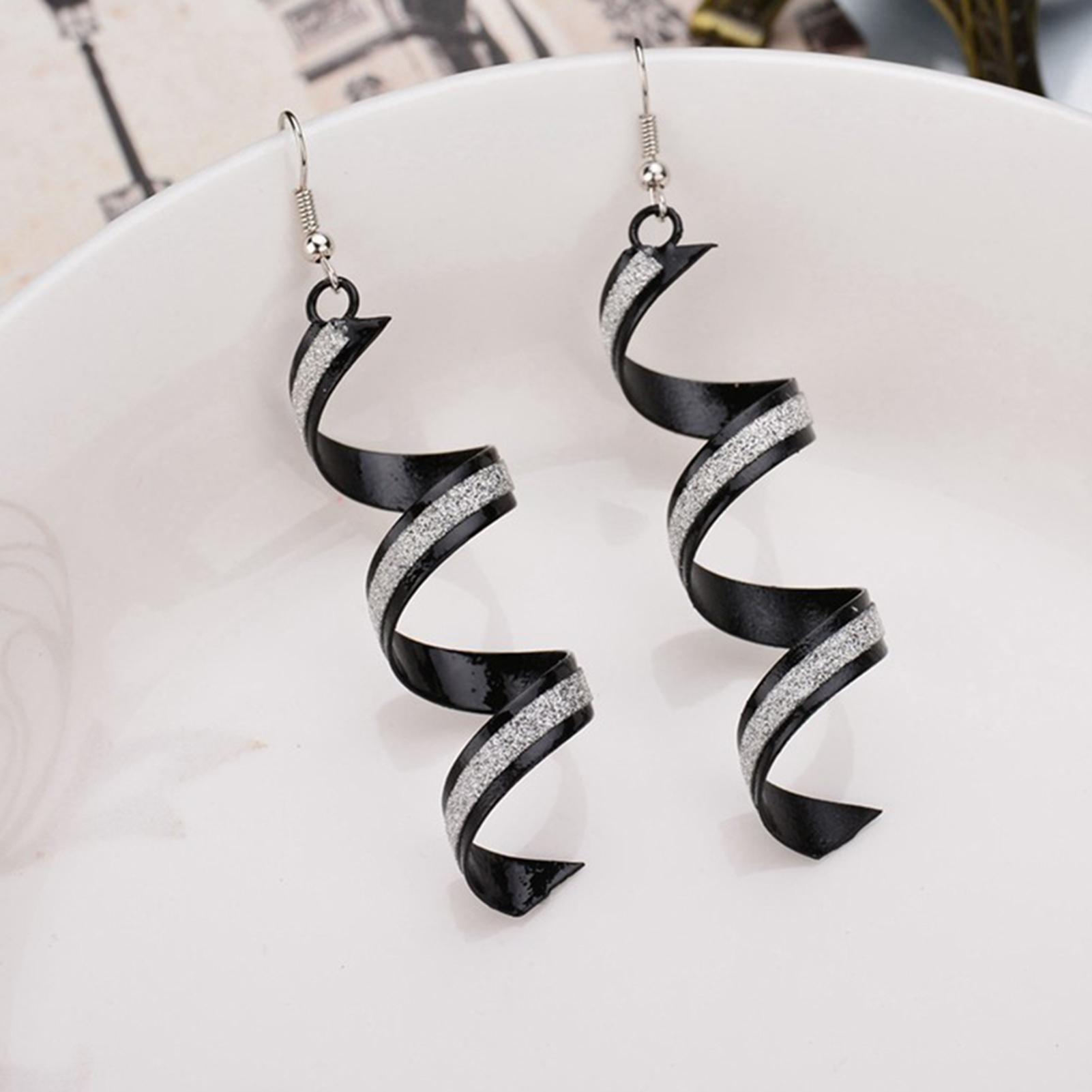 COOLSTEELANDBEYOND Orecchini A Pendente In Acciaio Inox, Con Zirconi, Design A Spirale Onda, Colore Nero E Oro Rosa