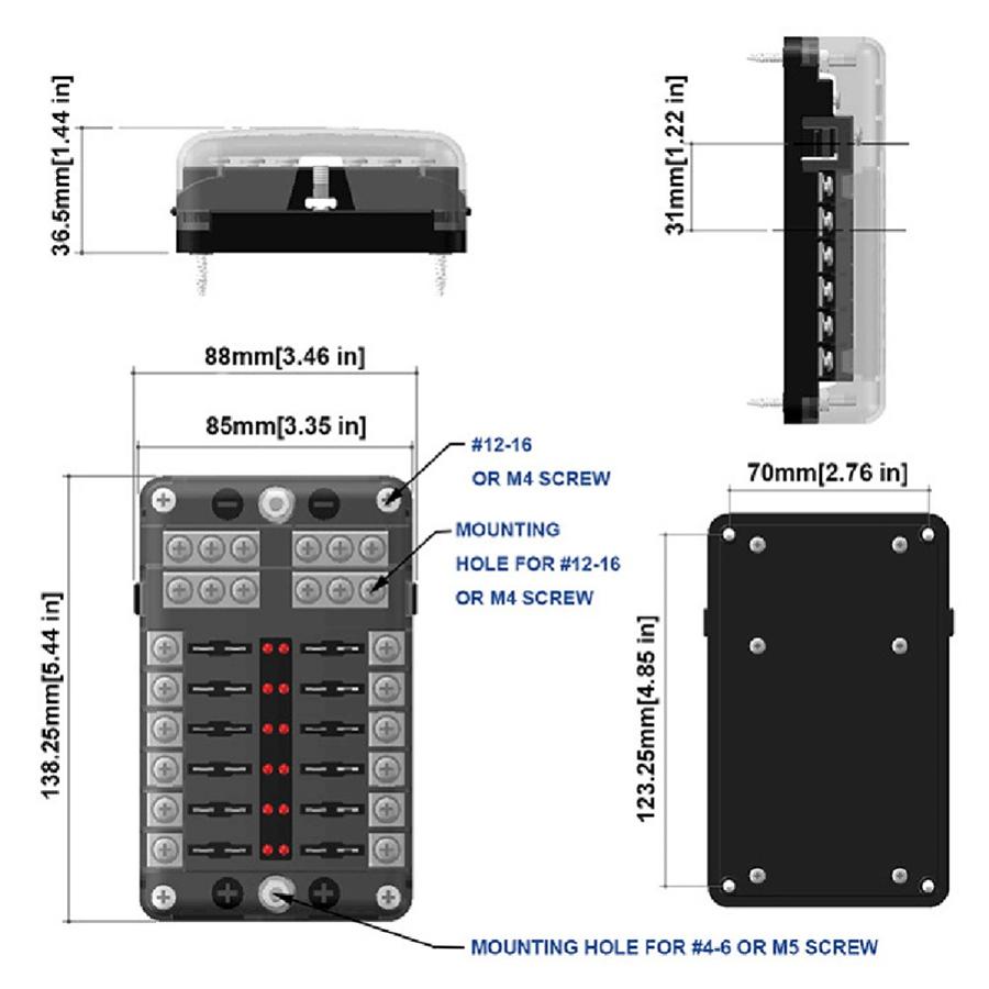 12-Way Blade Fuse Box Block with Indicator
