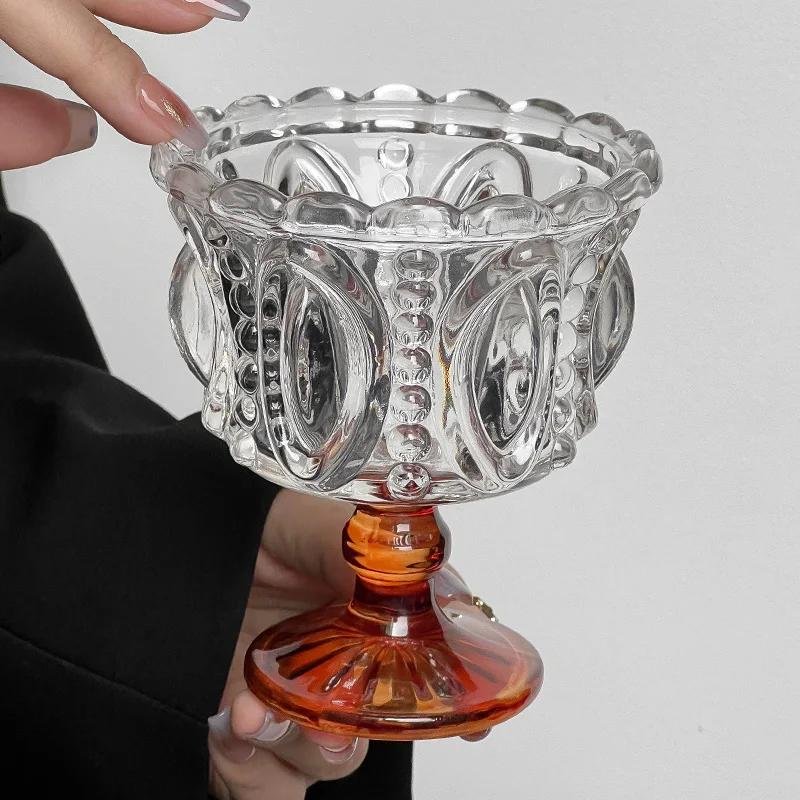 Křišťálový skleněný hrnek s vysokou nohou, pohárky na zmrzlinu, dezertní hrnek, pohárky na nápoje, dezertní miska, sklenice na víno, pití na pití