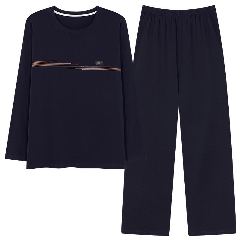 Pure Cotton Pajamas Men'S Spring And Autumn Thin Long-Sleeved Suit Plus Size Loose Can Be Worn Outside Loungewear