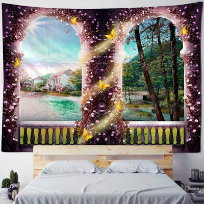 Landscape Imitation Window Tapestry For Home Wall Decor Sea Starry Sky Forest Plant Room Art Background Cloth