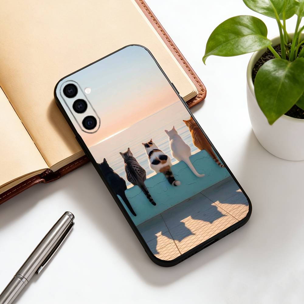 Cat Phone Case Black Silicone Soft For Samsung Galaxy A73,A72,A71,A70,A53,A52,A51
