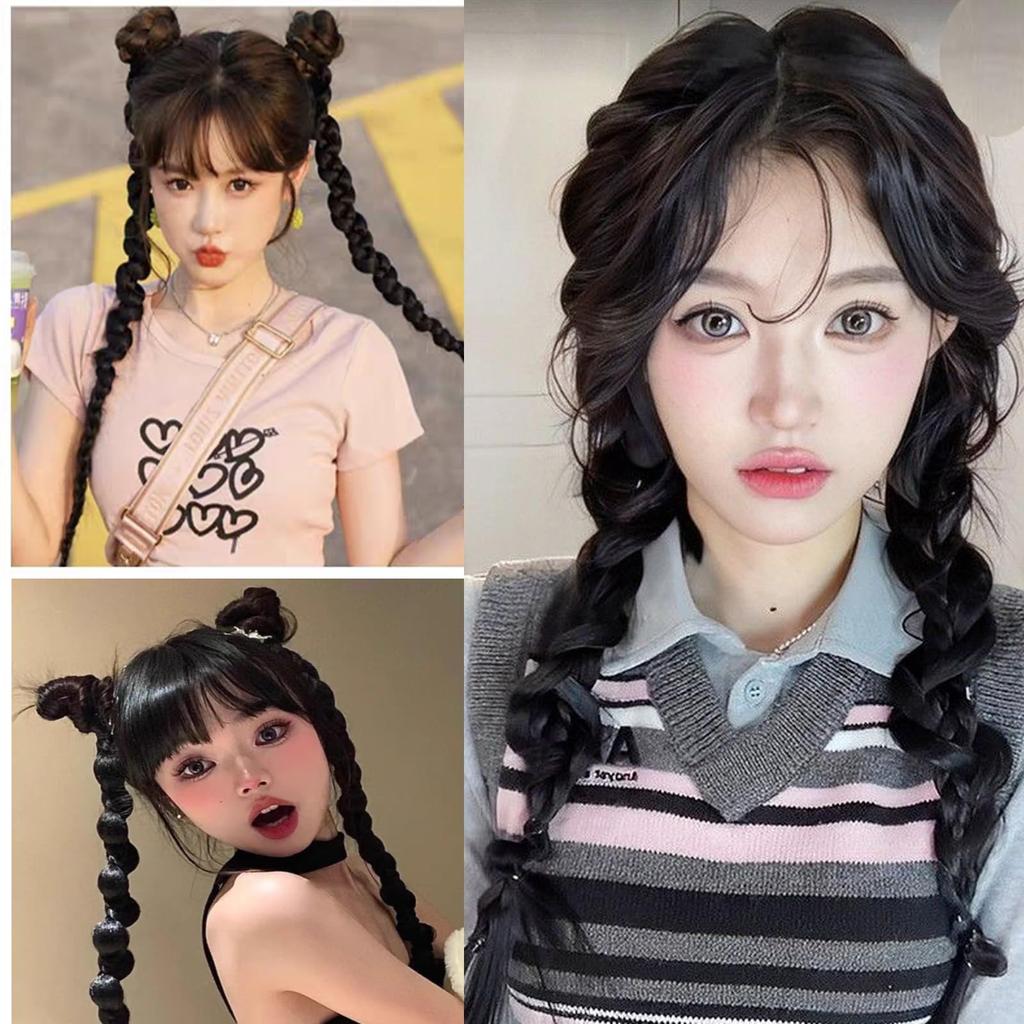 HAPVITAL Hair Braided Dance Ponytail Twin Braided Hair Birthday Kids Extensions, Wig, Extensions, 50cm, Wig, Tail, Extensions, Extensions, Costume,
