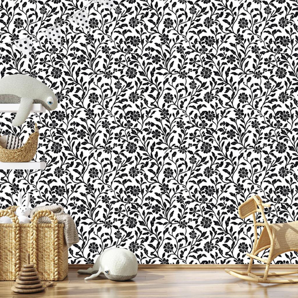 Wallpaper Black and white flowers background gray, center gray 50x1000