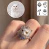 Cute Cat Ring with Personalized Design, Diamond-Embedded Crown and Bow, Open-Back Finger Ring, High-End Style Accessory