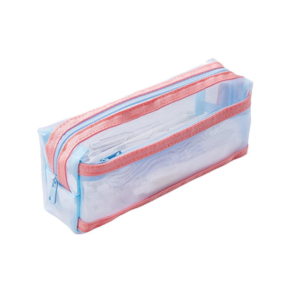 Mesh Pencil Case Multilayer Pen Box Simple Stationery Storage Bags  Student